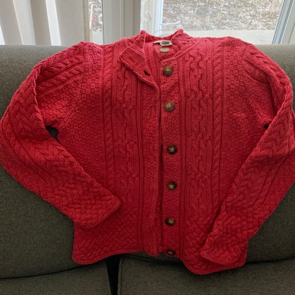 Talbots coral cable knit cotton blend button up cardigan szM In good condition - Picture 1 of 6